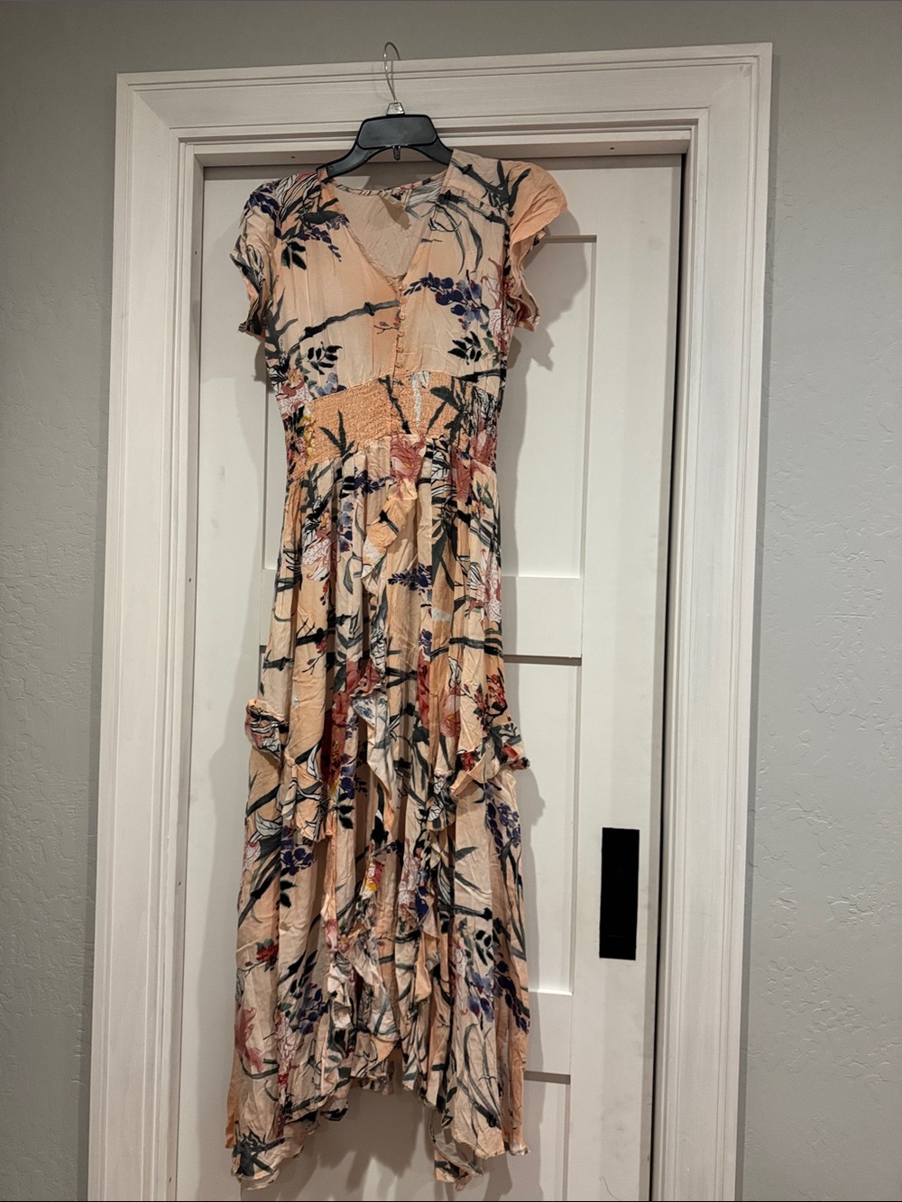 Jasse Floral Peach Ruffle Midi Dress - Women
